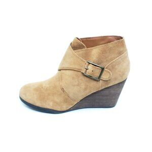 Lucky Brand Sumarah Wedge Booties Camel Tan Leather/Suede Womens US 10